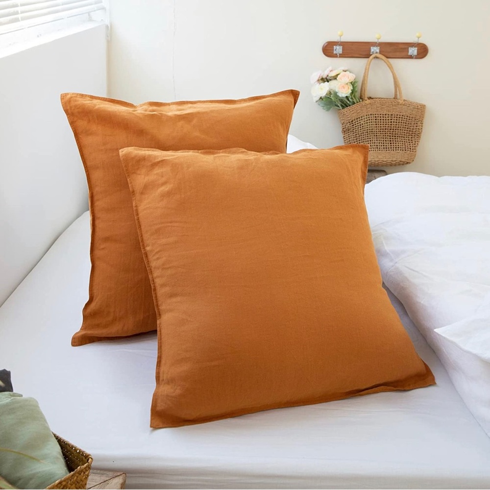 Pair of 100% Linen Euro Shams 26x26 in Rust